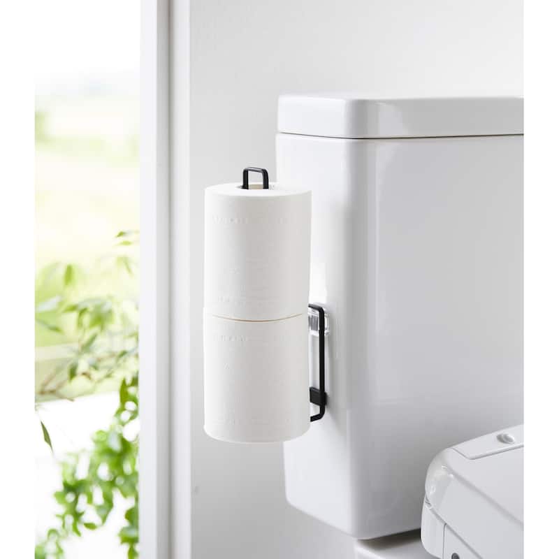 Yamazaki Home Traceless Adhesive Toilet Paper Holder, Steel, Holds 2.2 lbs - L 2.87 x W 1.46 x H 9.84 inches