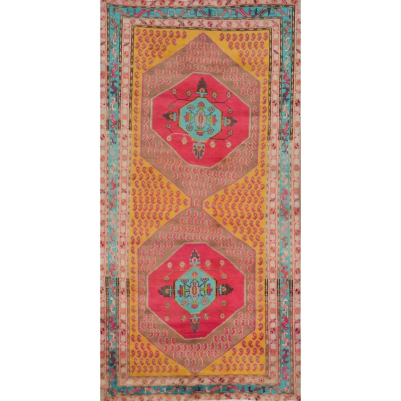Hand Knotted Oriental 100% Wool Carpet Traditional Geometric Yellow & Gold Tabriz Area Rug - 10' 2'' X 4' 7''