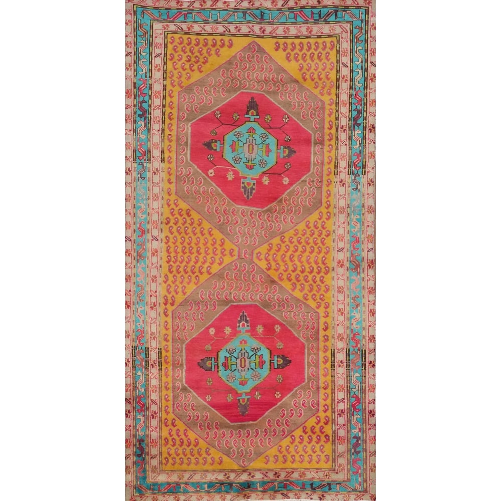 Hand Knotted Oriental 100% Wool Carpet Traditional Geometric Yellow & Gold Tabriz Area Rug - 10' 2'' X 4' 7''