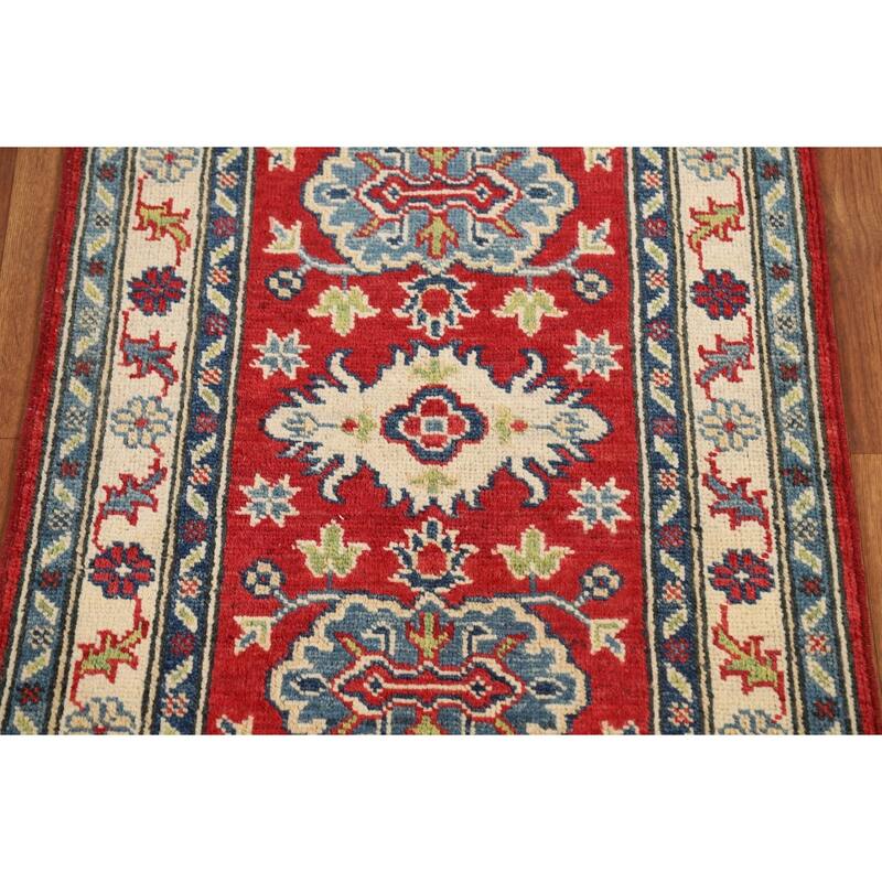 Red Geometric Kazak Oriental Foyer Rug Handmade Wool Carpet - 2'0" x 3'0"