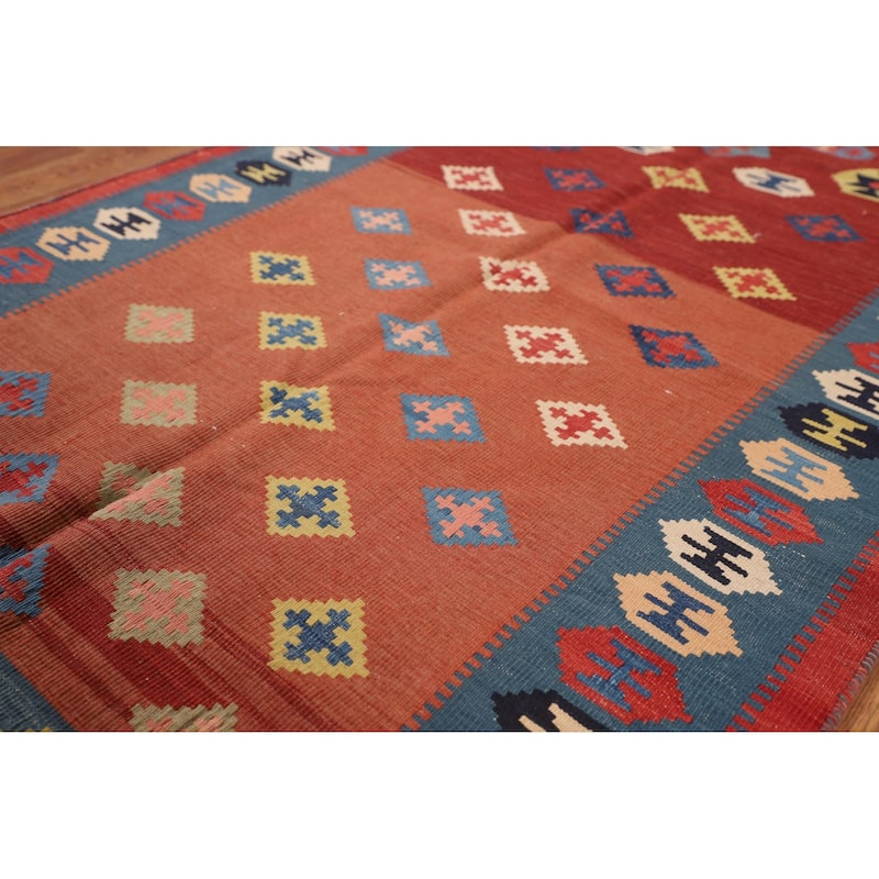 Vegetable Dye Kilim Qashqai Persian Foyer Rug Hand-Woven Wool Carpet - 3'4"x 5'11"