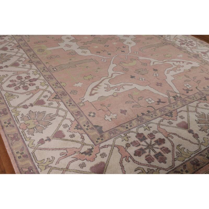 Pink & Ivory Oushak Oriental Large Area Rug Hand-Knotted Wool Carpet - 10'0" x 13'9"
