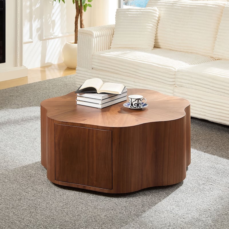 Petal Shape Floor Coffee Table Small Center Table with Hidden Drawer