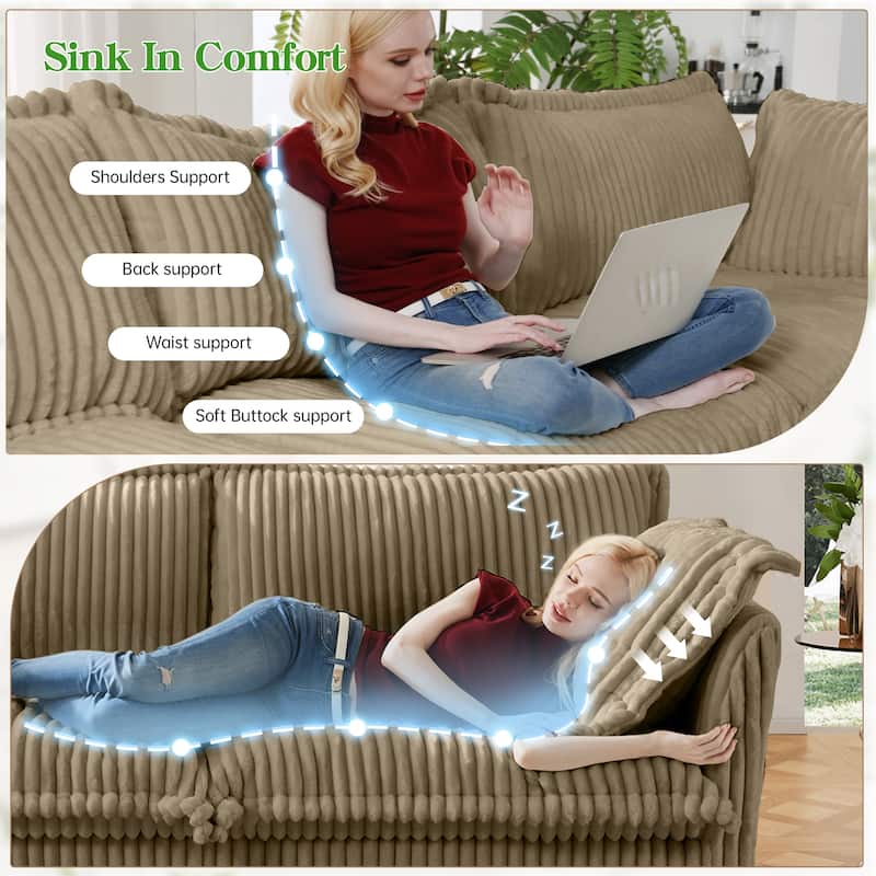 Modern Slipcovered 2-Seat Corduroy Deep Seat Sofa Couches