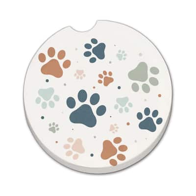 Paw Prints 2 Pack Absorbent Stone Coaster for Vehicle Cup Holder 2.6” Diameter Manufactured in The USA