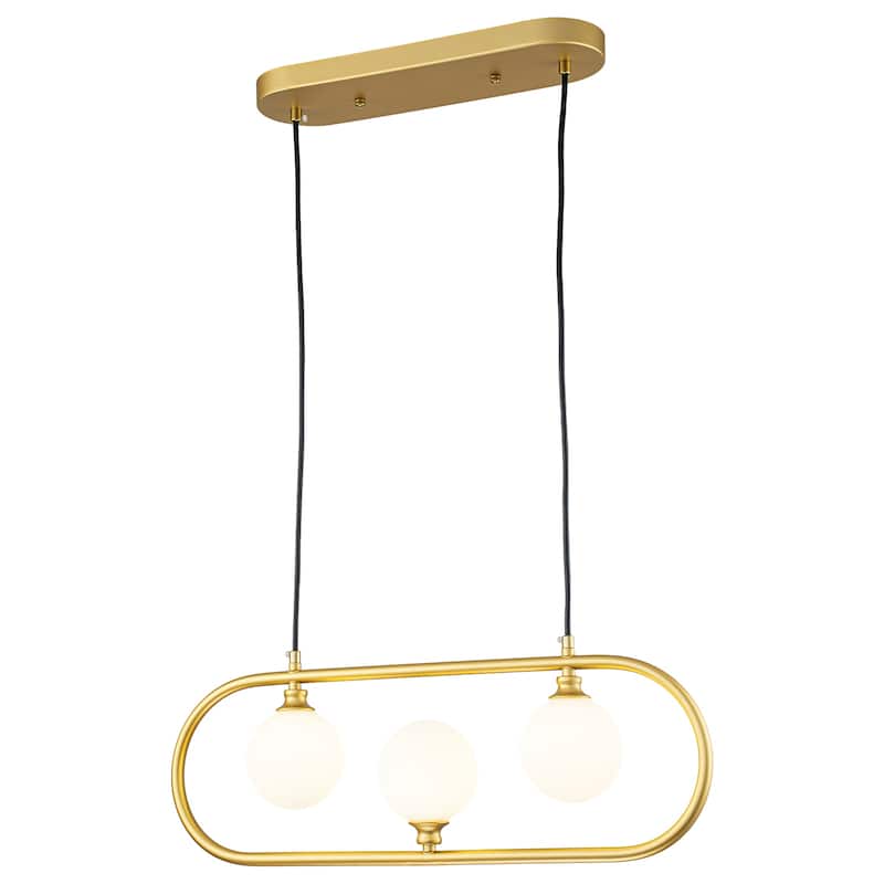 3-Light Linear Kitchen Island Pendant Frosted Milky White Glass Globes - Dia.22.83-in