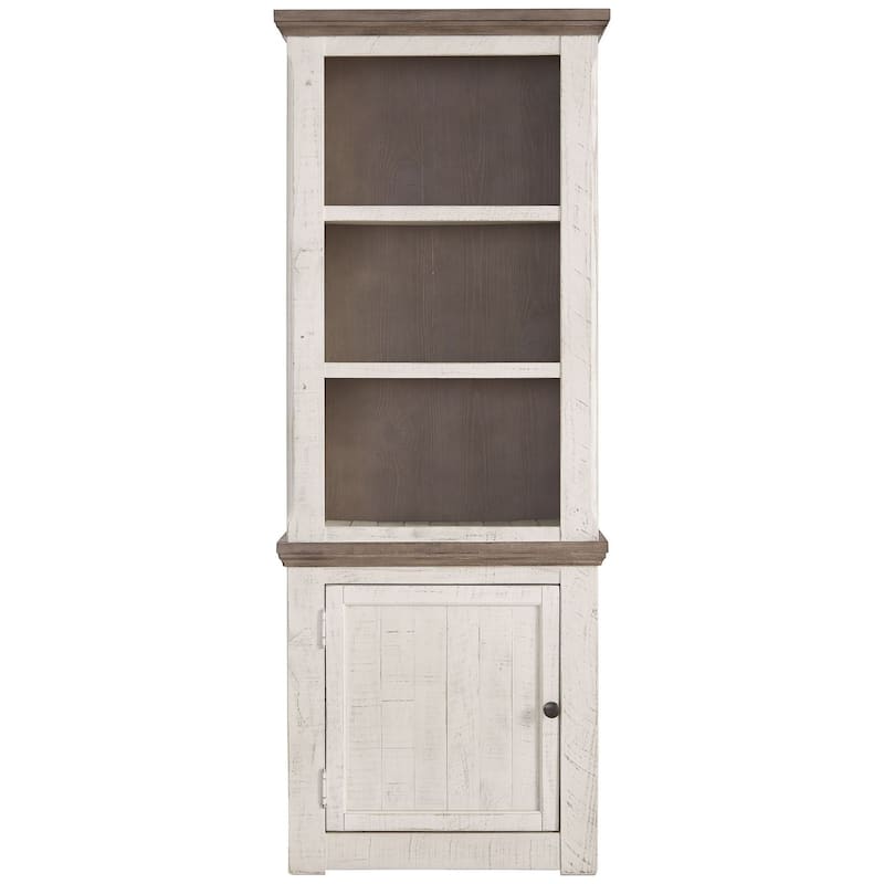 Wooden Left Pier Cabinet with 1 Door and 2 Shelves, Antique White and Brown