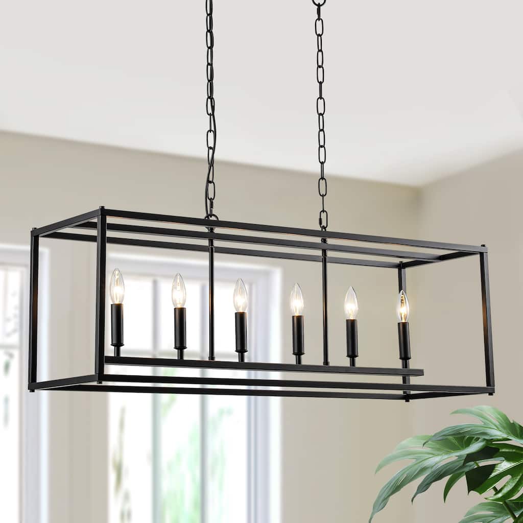 Starsky Farmhouse 6-light Rectangle Linear Chandelier for Dining Room with UL Certified