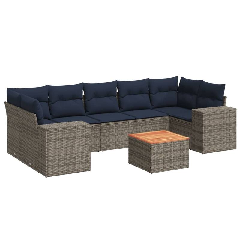 vidaXL Patio Sofa Set with Cushions Outdoor Furniture 8 Piece Poly Rattan - 24.4x 24.4x 27.2