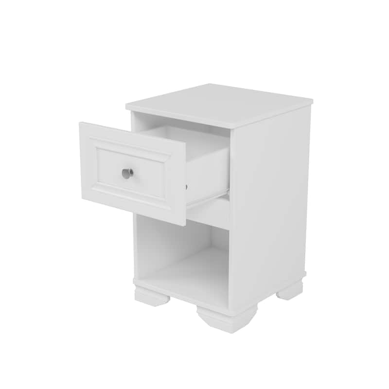 Nightstand With Drawer And Open Shelf, Retro Style Bedside Table With Classic Design And Metal Handle
