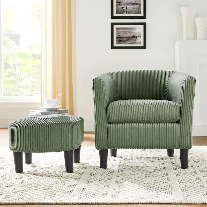Modern Corduroy Upholstered Accent Chair with Ottoman