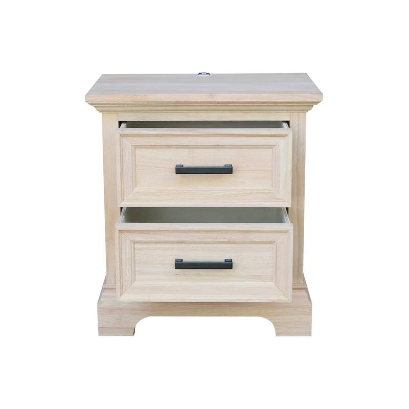 International Concepts Solid Wood 2-Drawer Nightstand with USB Charging Port