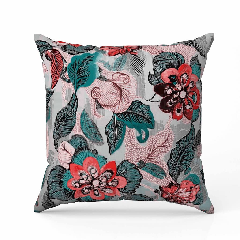 Eclectic Garden Indoor/Outdoor Reversible Throw Pillow Green and Red