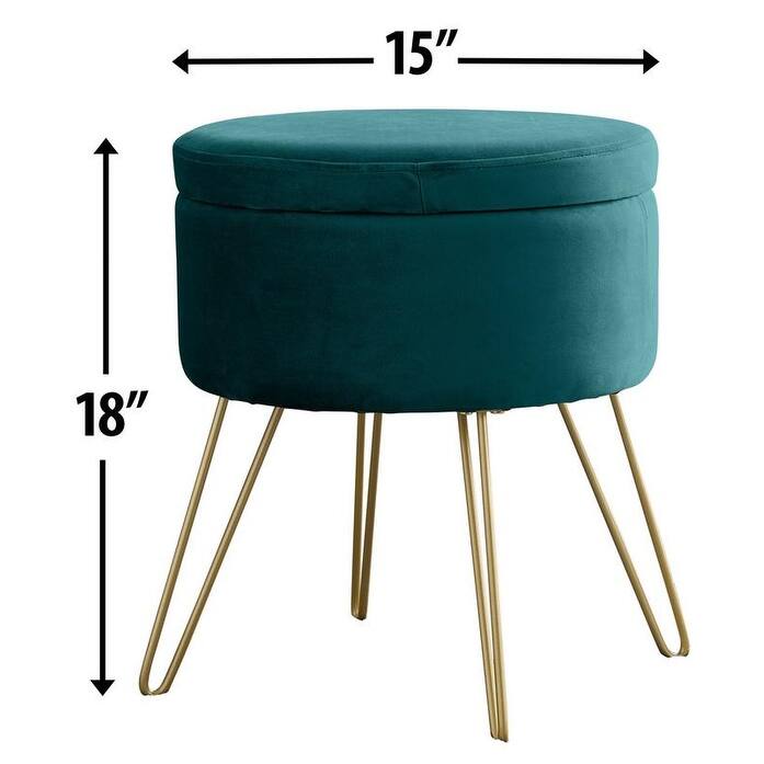 Round Velvet Storage Ottoman with Tray Top Table