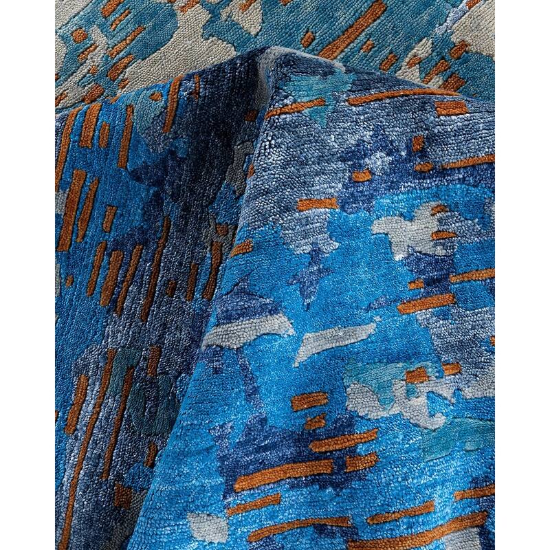 Modern One-of-a-Kind Hand-Knotted Area Rug - Navy, 9' 1" x 12' 3" - 9' 1" x 12' 3"