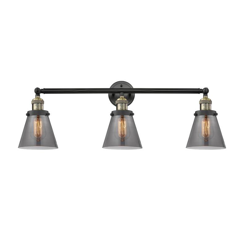 Innovations Lighting Small Cone 3 Light 30" Wide Bathroom Vanity Light - Black Antique Brass / Smoked