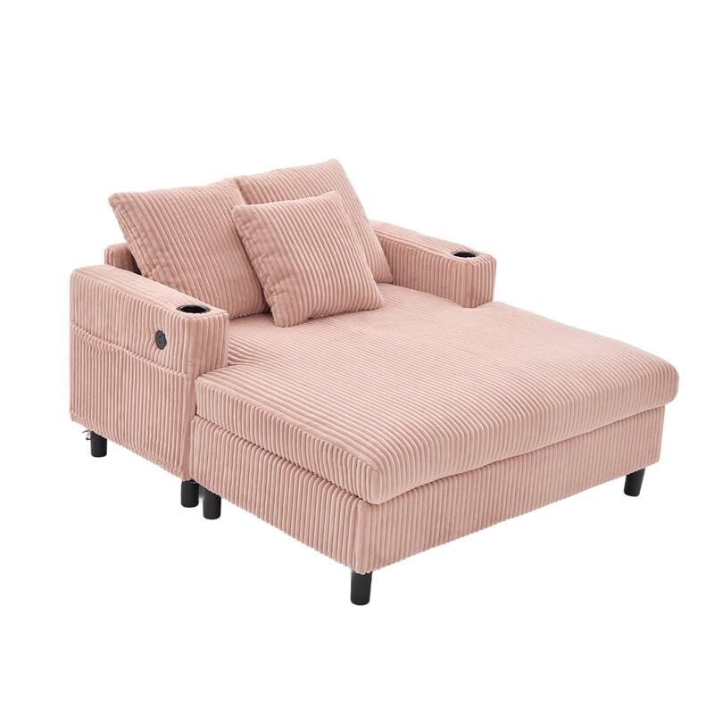 GDFStudio - Corduroy Recliner Sofa with USB Charging, RGB LED Light Strip - Suitable for Living Room and Bedroom