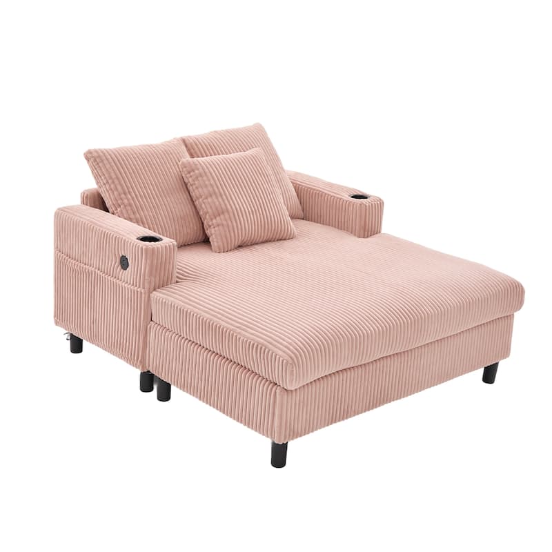 Recliner Sofa Loveseat with Chaise Lounge, Sleeper Sofa with USB & Type-C Charging Ports, Sofa Bed with Cup Holders