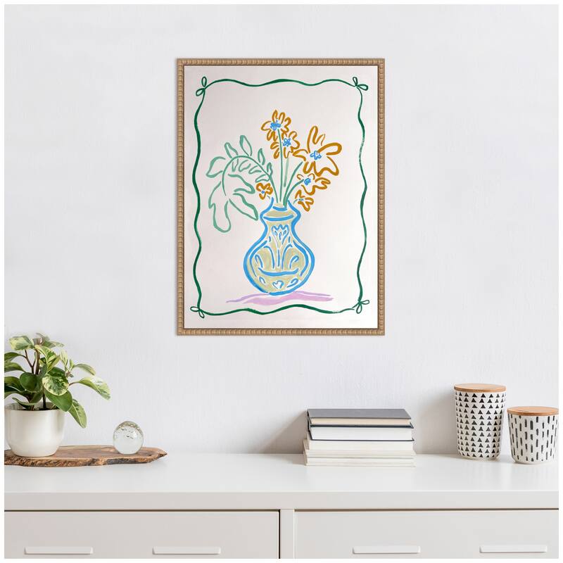 Kate and Laurel Sylvie June Blooms Bow Border Framed Canvas by Kate Aurelia Holloway