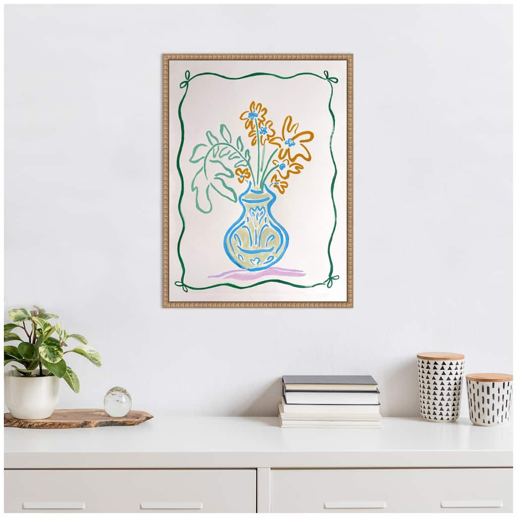 Kate and Laurel Sylvie June Blooms Bow Border Framed Canvas by Kate Aurelia Holloway
