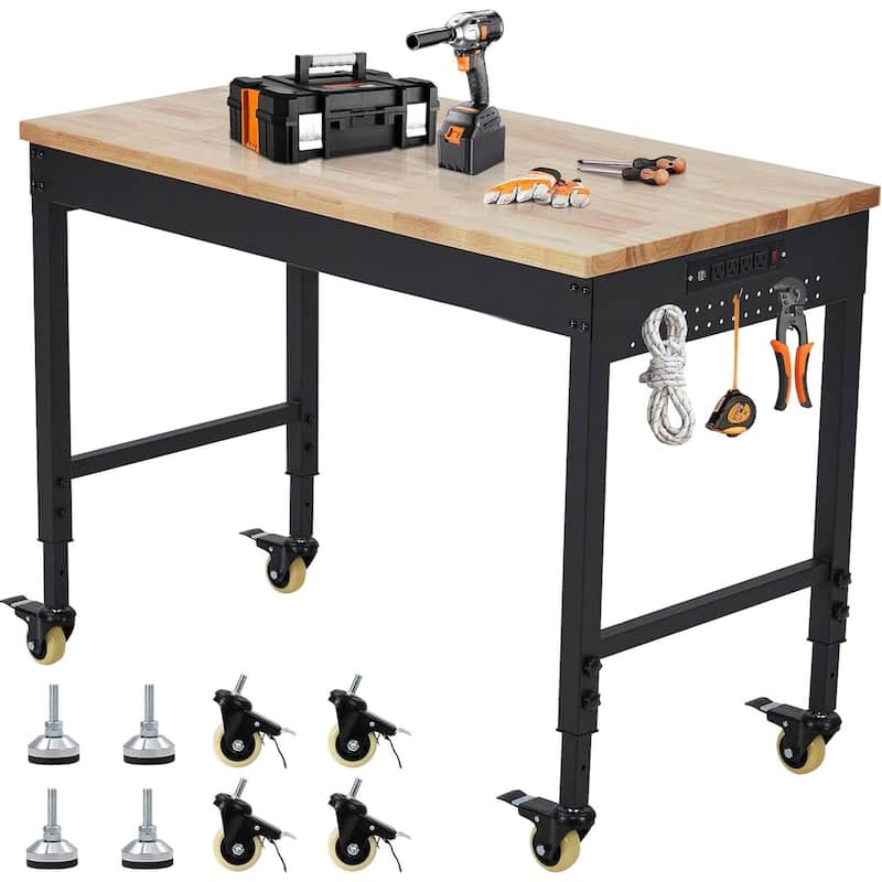 72*25*1.5 Inch Workbench for Garage with 4 Rolling Casters - N/A - Black