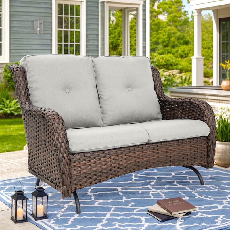 Outdoor Glider Bench Patio Loveseat Sofa - Beige - Brown