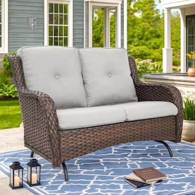Patio Glider Rocking Sofa Outdoor 2-Seat Sofa - Brown