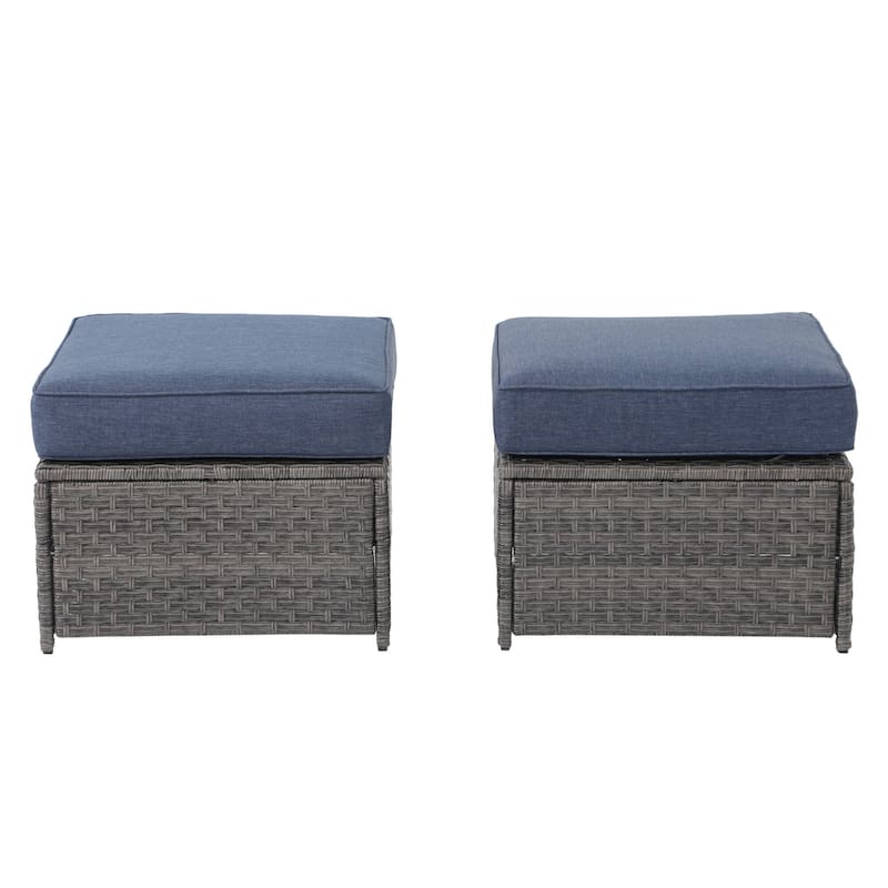 Patio 2 pieces Wicker Cushioned Ottoman