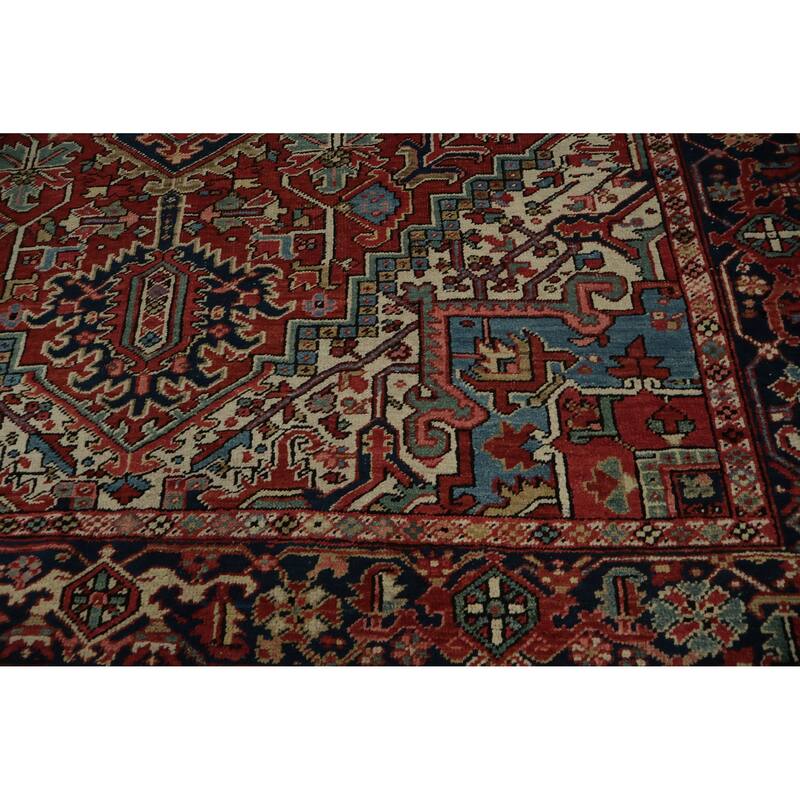 Hand Knotted Oriental 100% Wool Carpet Traditional Medallion Red Heriz Area Rug - 10' 8'' X 7' 7''