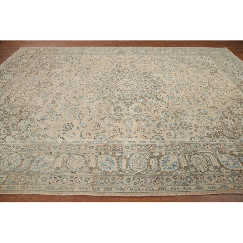 Hand Knotted Oriental 100% Wool Carpet Traditional Floral Peach Mashad Area Rug - 12' 10'' X 9' 10''