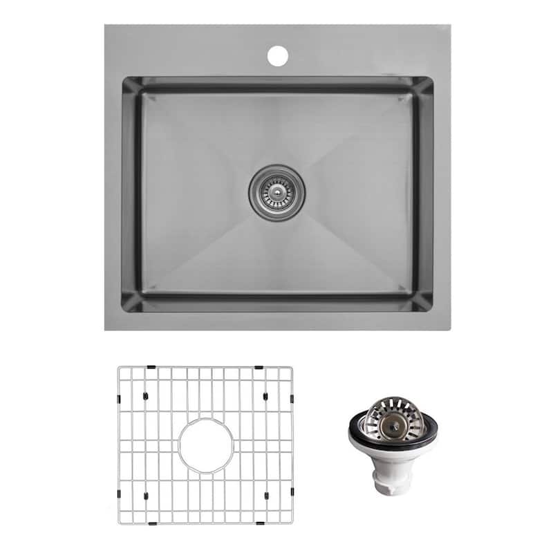 Karran Top Mount Stainless Steel 25 in. 16-Gauge Drop-In Single Bowl Kitchen Sink Kit