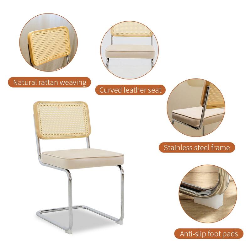 Dining Chairs Set of 2, Velvet Rattan Side Accent Chairs with Chrome Legs, Modern Mid Century Breuer Designed Chairs