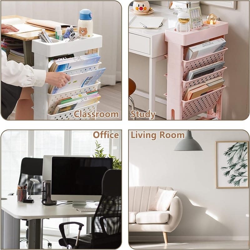 Pink Rolling Office Paper Organizer - 5.9"D x 14.7"W x 30.7"H