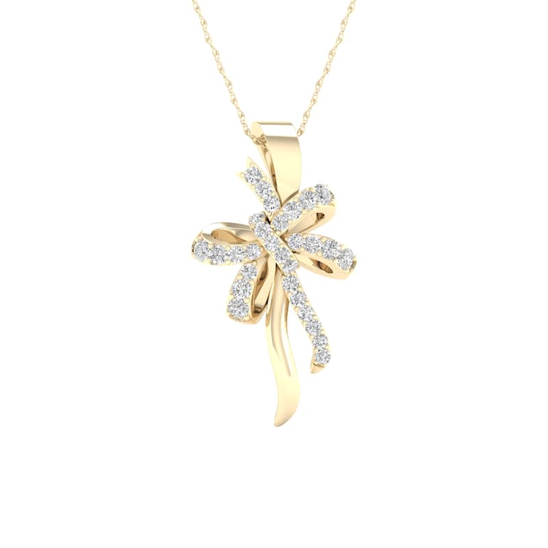 1/8ct TDW Diamond Bow Pendant Necklace in 10k Gold for Women - Yellow