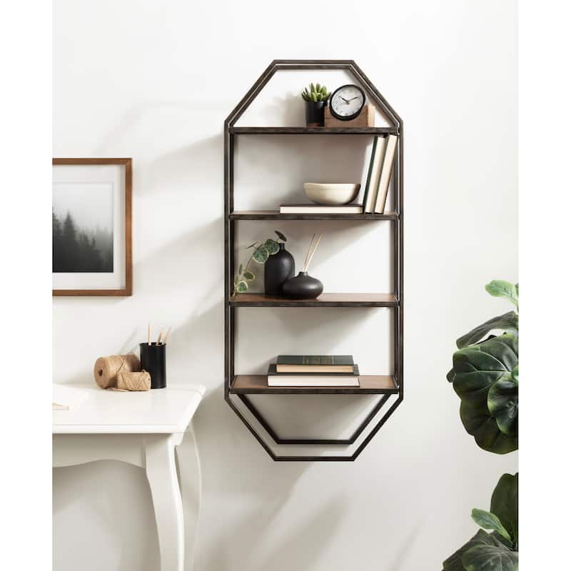 Kate and Laurel Adela Rustic Wood and Metal Wall Shelf