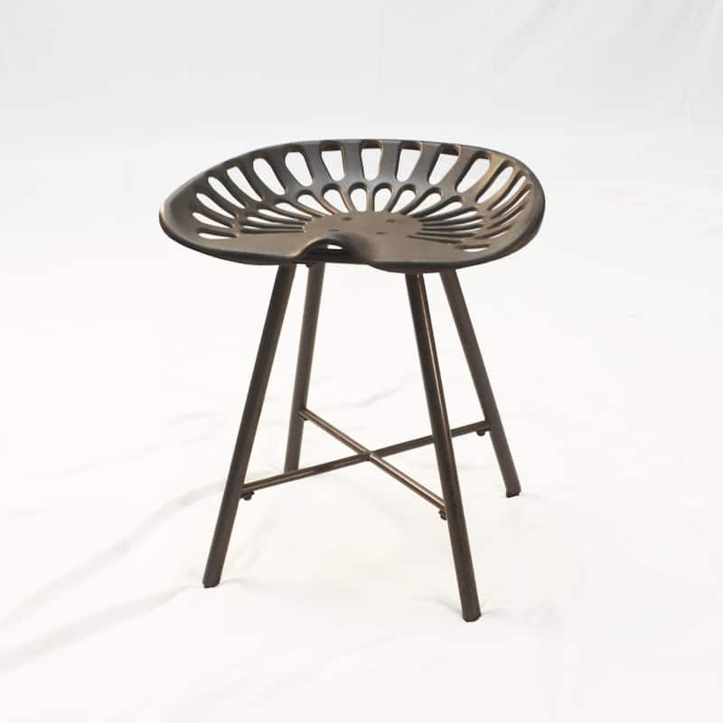 18" Vintage Iron Bucket Seat Stool with 4-Leg Base and Backless Farmhouse Accent Chair for Living Room - 17.5"H x 18"W x 14.5"D - Copper