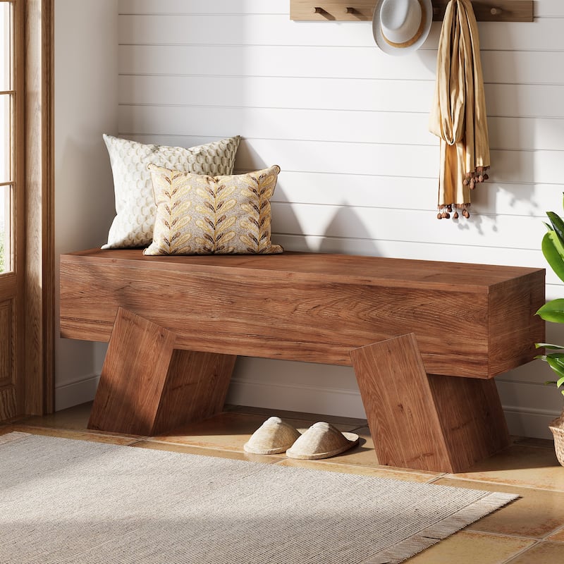 47-Inch Solid Wood Shoe Bench for Entryway - Brown