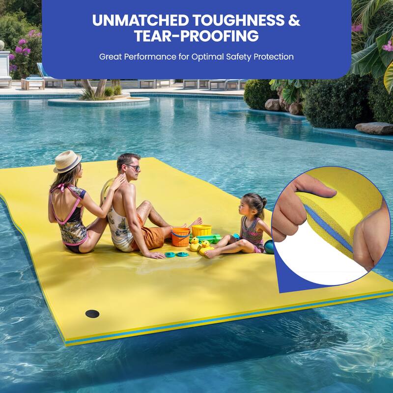 3 Layer Blue Outdoor Floating Water Pad Foam Mat 12'x6'Tear Proof Pool Water Mat XPE Floating Island - 12'x6'