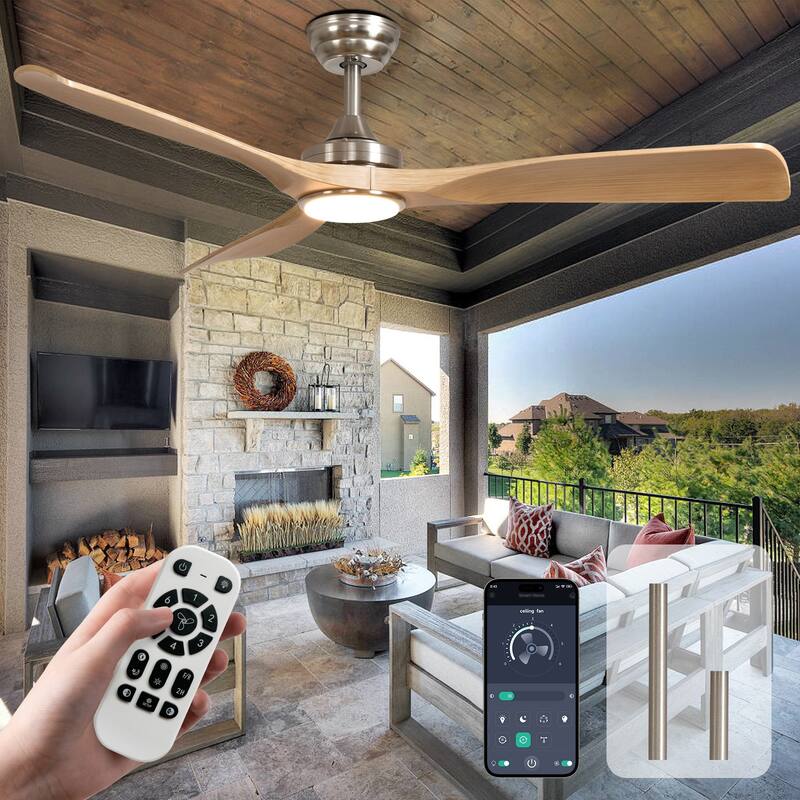 52 in. Indoor/Outdoor Dimmable Ceiling Fan With Light for Patios, Modern Noiseless Ceiling Fan with Remote APP Control