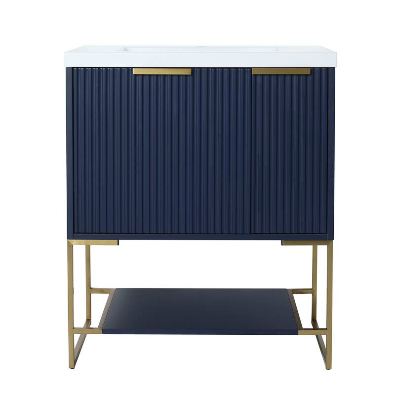 30-Inch Freestanding Bathroom Vanity with Resin Sink, Plywood Construction, Metal Feet & Shelf - Durable and Stylish Design