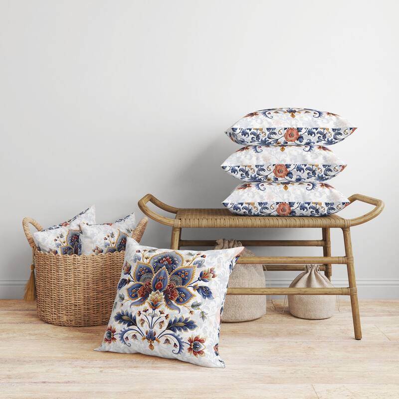 Paisley Petal Melody Faux Suede Reversible Throw Pillow Blue and Orange