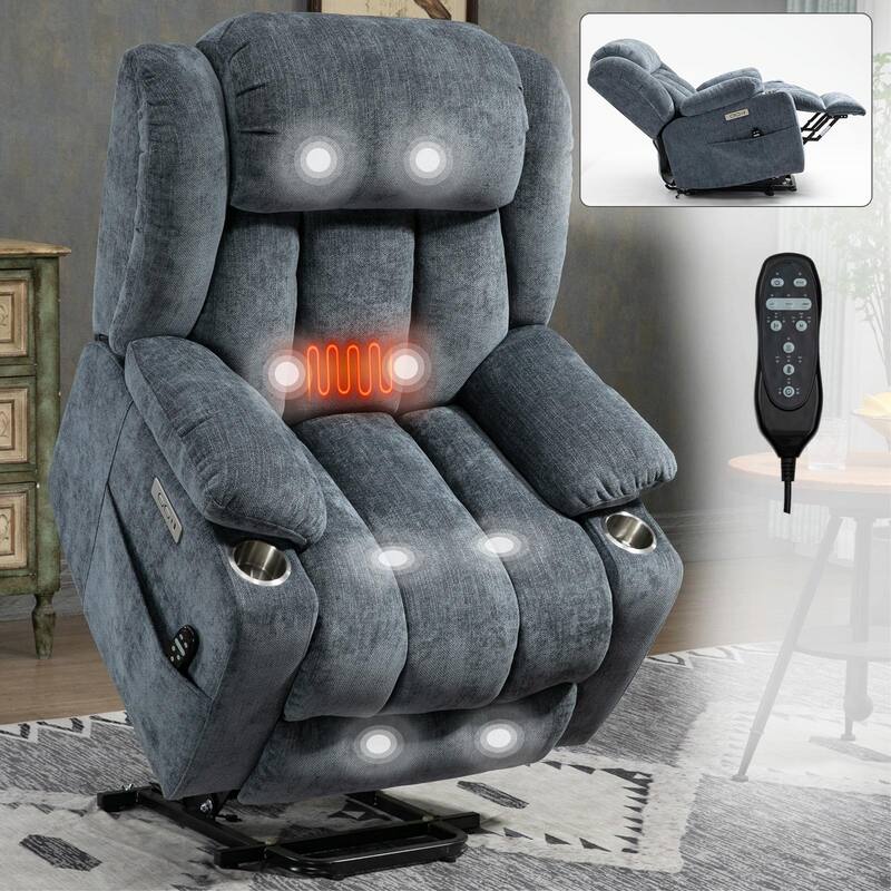 350 LBS Power Lift Recliner - Chenille, Massage, Heating, USB Ports