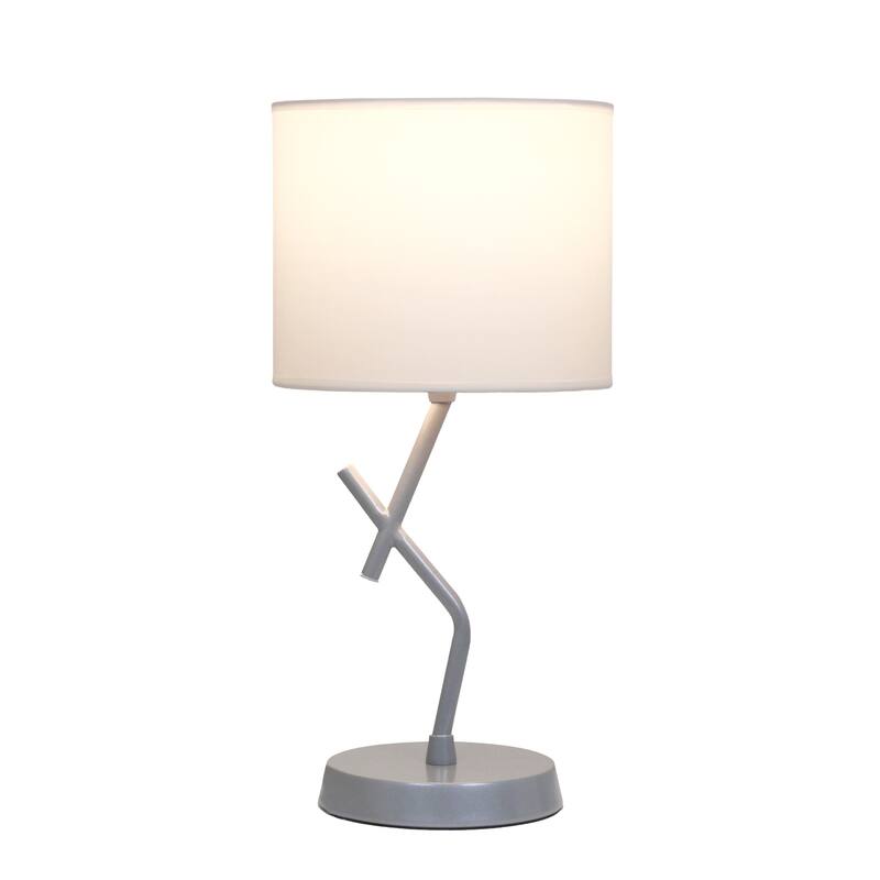 Abstract Table Lamp with White Drum Shade - 17" - Silver