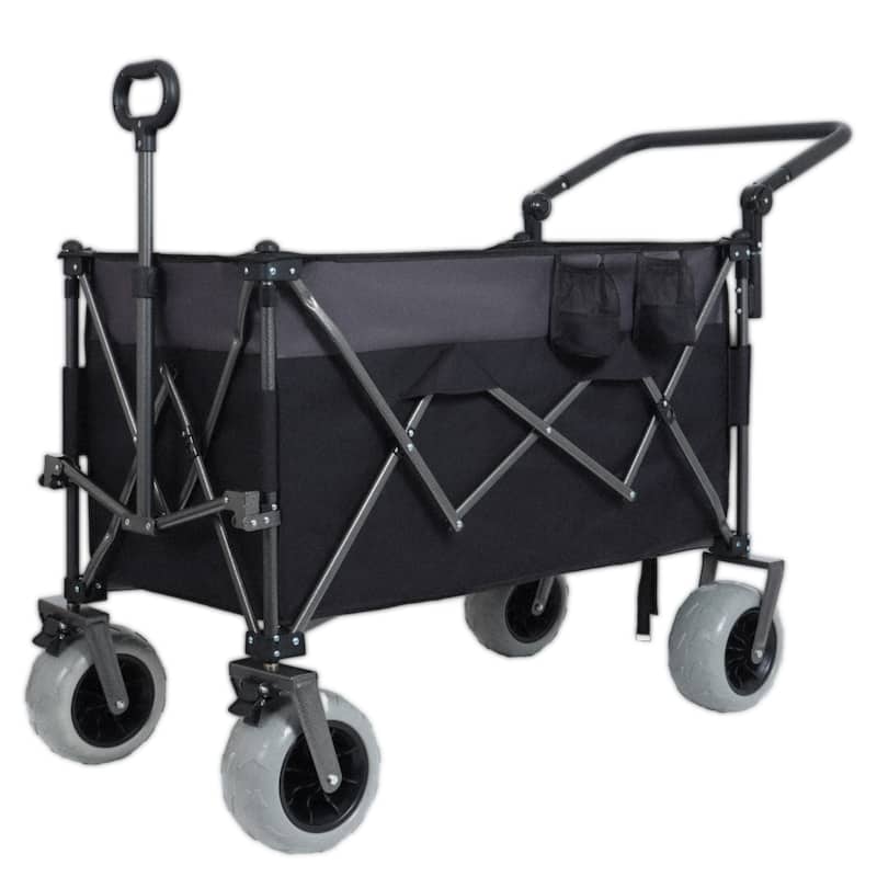Multi-Functional Push-Pull Folding Wagon Cart With Rotating Handle & 9"X4" Beach Tires For Camping & Beach-300l Xl Heavy-Duty