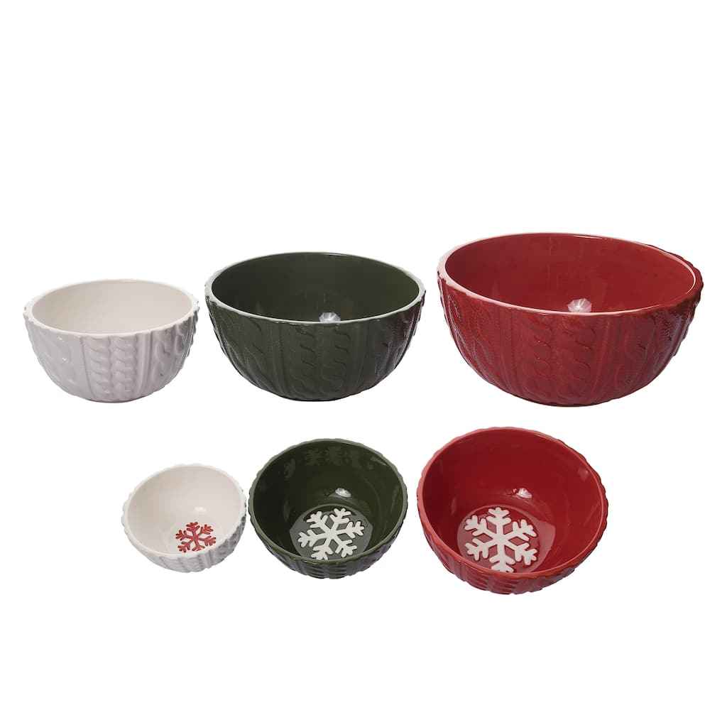 Transpac Dolomite 10.5 in. Multicolor Christmas Nesting Bowls Set of 3 with Knit Texture