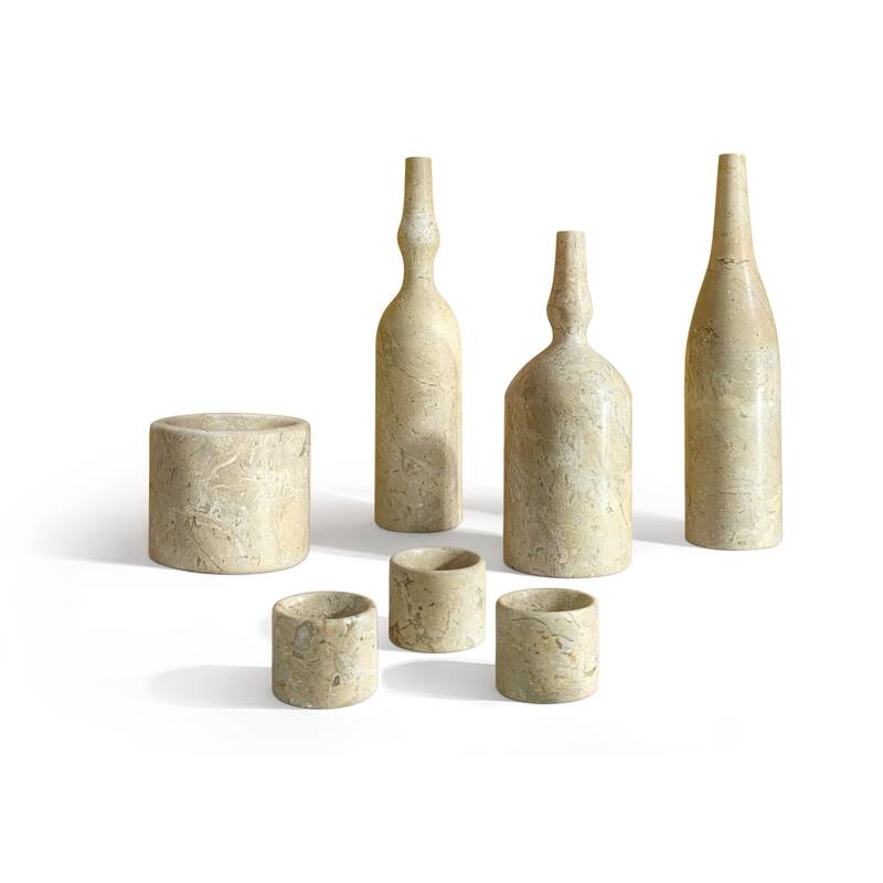 Roomfitters Natural Marble Living Room Accessories Set, Luxury 7-Piece Stone Decor Collection