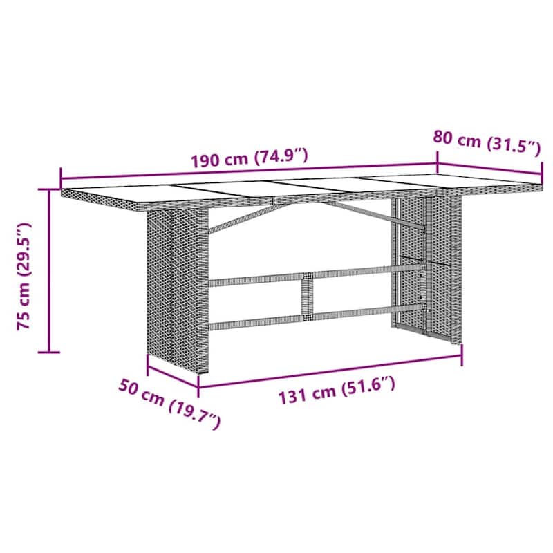vidaXL Patio Dining Set with Cushions Table and Chairs Outdoor Black Poly Rattan - 23.2 x 22 x 36.2