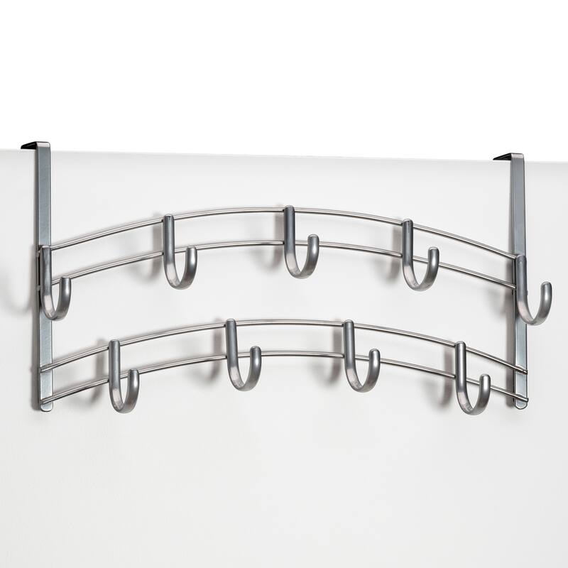 Lynk® Over Door Hooks Rack - 9 Hook Over Door Hanger - Over Door Towel Rack - Over Door Hooks for Hanging Clothes (Platinum)