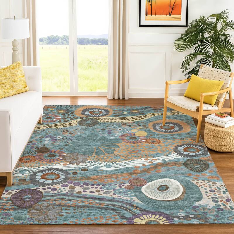 Machine Washable Indoor/ Outdoor Whimsy Floral Chantille Rug