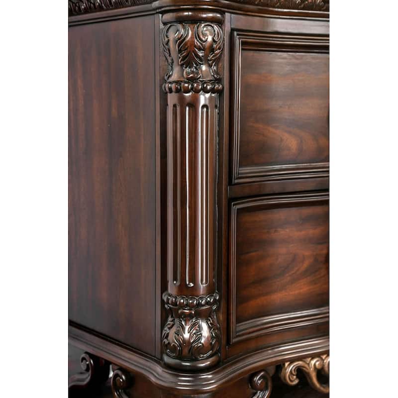2 Drawers Wood Nightstand in Brown Cherry